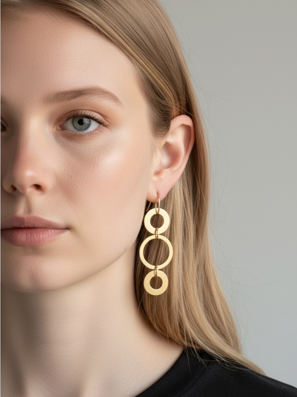 10/10 Gold Triple Circle Drop Earrings - Women Jewelry